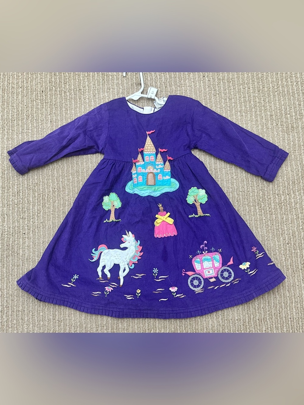 Cotton Kids Purple Princess Castle Embroidered Kids Dress Sz 3T Tie Back